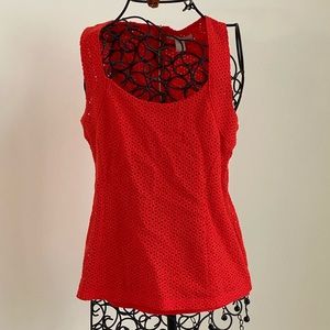 RED EYELET SLEEVELESS BLOUSE